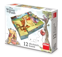 Kubuś Puchatek, Drewniane klocki obrazkowe puzzle, 12 klocków, wiek dzieci 3+