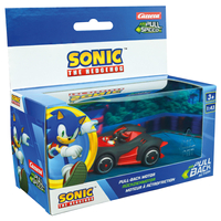 Sonic The Hedgehog Carrera, autko czarno-czerwone, mechanizm pull-back, w skali 1:43, dla dzieci 3+