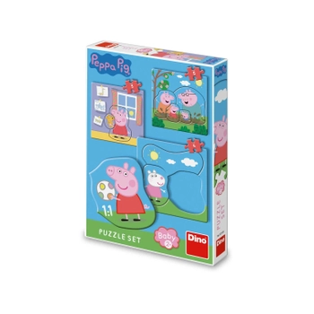 Dino Toys, Świnka Peppa, Puzzle baby dla najmłodszych dzieci Rodzina Peppy, 3-w-1, od 3 do 5 elementów, dla maluszków w wieku 2 lata+