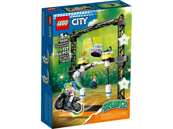 Klocki Lego City Stuntz 60341, Wyzwania kaskaderskie: przewracania; Motocykl i 2 mini figurki motocykl posiada koło zamachowe do rozpędzenia, 117 elementów, wysoka jakość, oryginalne klocki, wiek dziecka 5+, dostępne od ręki, szybka wysyłka