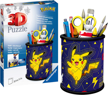 Ravensburger, Pokemon, Puzzle przestrzenne 3D Pikachu 54 el. Przybornik na ołówki i długopisy, Organizer z puzzli na biurko dla dzieci