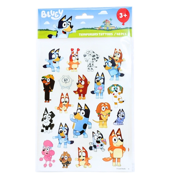 Tatuaże zmywalne Bluey – 40 sztuk | dla dzieci 3+