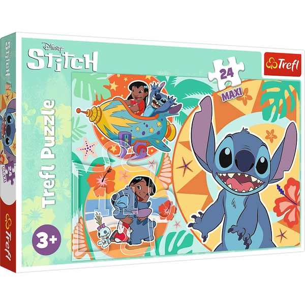 Trefl, Disney Stitch, puzzle dla dzieci 24 Maxi, duży obrazek 60 x 40 cm, 24 el., wiek dziecka 3+