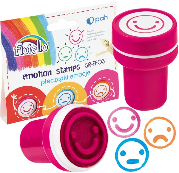 Stempelki Buźki - emocje od Fiorello, Zestaw pieczątek dla dzieci - Emotki - 3 sztuki
