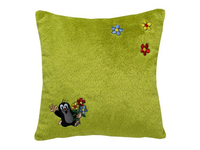 Zielona poduszka haftowana Krecik, MU Brno, 30 x 30 cm