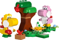 Klocki Lego Super Mario 71428 Niezwykły las Yoshiego — zestaw rozszerzający, 107 elementów, 2 figurki Różowy i żółty Yoshi, klocki oryginalne, dla sześciolatków