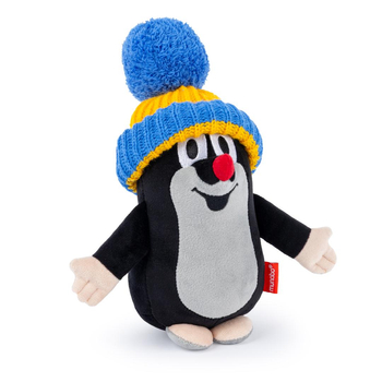 MU Brno, Pluszowa maskotka Krecik w wełnianej czapeczce niebiesko-żółtej, 20 cm, super jakość, plusz