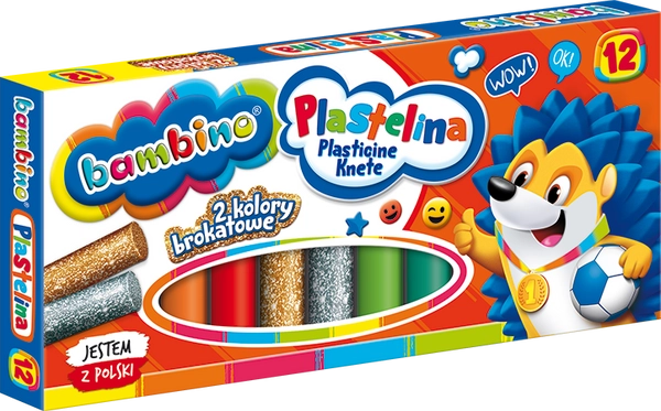 Bambino, Plastelina 12 kolorów w tym 2 kolory brokatowe