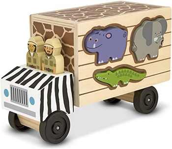 Melissa & Doug, Drewniana ciężarówka ratunkowa dla zwierząt safari i figurki