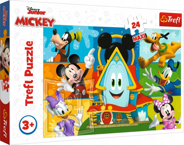Trefl, Disney Junior, Myszka Miki Mickey, Kolorowe duże puzzle Maxi dla dzieci w wieku 3+, obrazek 60x40 cm, duże elementy, 24 puzzle