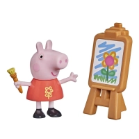 Świnka Peppa, Figurka Pepa z pędzelkiem w ręku i obrazem na sztaludze, zabawka z bajki, renomowany producent Hasbro, wykonana z plastiku, wiek dziecka 3+