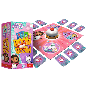 Koci Domek Gabi, Gabby's Dollhouse, Gra zręcznościowa Boom Boom, rozrywka dla całej rodziny, od 2 do 4 graczy, czas rozgrywki ok. 20 minut, wiek dziecka 6 lat+