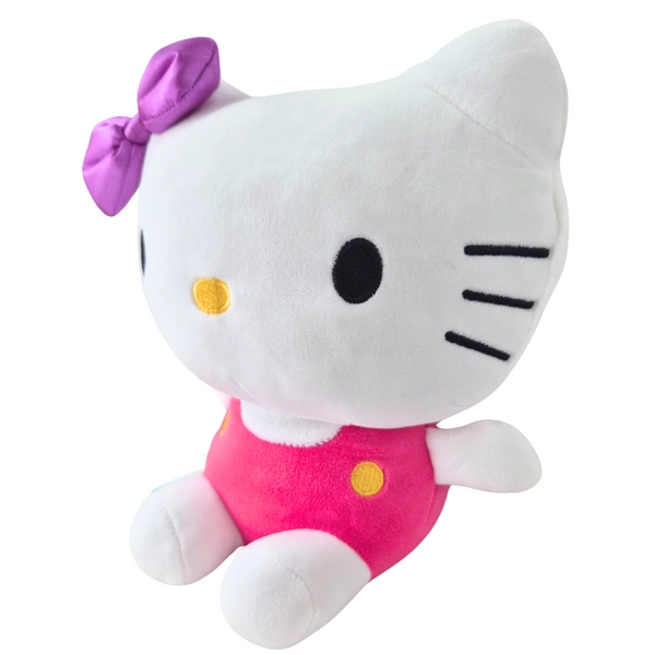 Hello Kitty, Maskotka pluszowa Kitty w różowym ubranku i z fioletową wstążką, 25 cm, wysokiej jakości plusz, bardzo mila w dotyku, oryginalna
