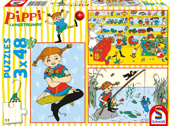 Pippi Pończoszanka, Puzzle dla dzieci 3-w-1, zestaw 3 układanki 3 x 48 el., dla dzieci w wieku 4+