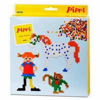 Pippi Pończoszanka, Zestaw kreatywny, koraliki do stworzenia obrazków z Pippi, małpką i koniem, 2000 koralików, 2 podkładki, karty z wzorami, wiek dziecka 3+
