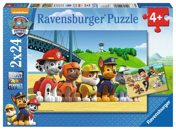 Ravensburger, Psi Patrol, Puzzle 2 x 24 el., obrazki o wymiarach 26 x 18 cm, wiek dziecka 3+