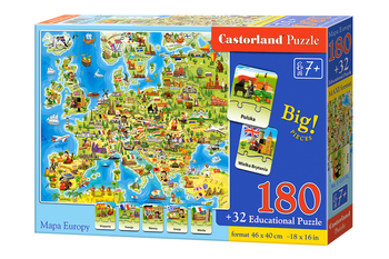 Puzzle edukacyjne dla dzieci  Mapa Europy z quizem, 180 el.,  Castorland