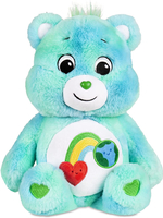 Basic Fun, Troskliwe Misie, Pluszowa maskotka turkusowy miś I Care Bear, 34 cm, seria ekologiczna Love the Earth, miły plusz, oryginalna zabawka na licencji, wyszywane oczka, plastikowy nosek, wiek dziecka 4+