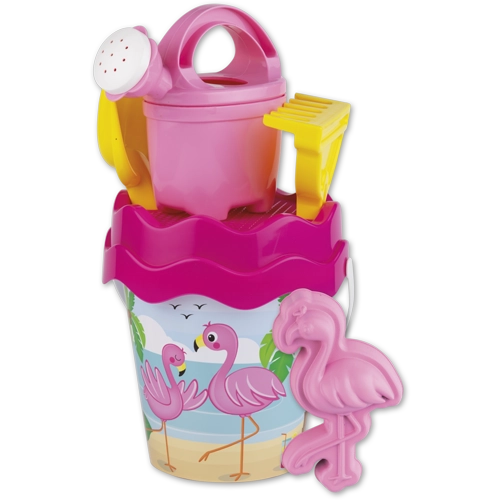 Androni, Zabawki do piaskownicy Flaming - wiaderko, łopatka, foremki 46, wyprodukowane we Włoszech, prezent dla dziewczynki, dobra jakość plastiku