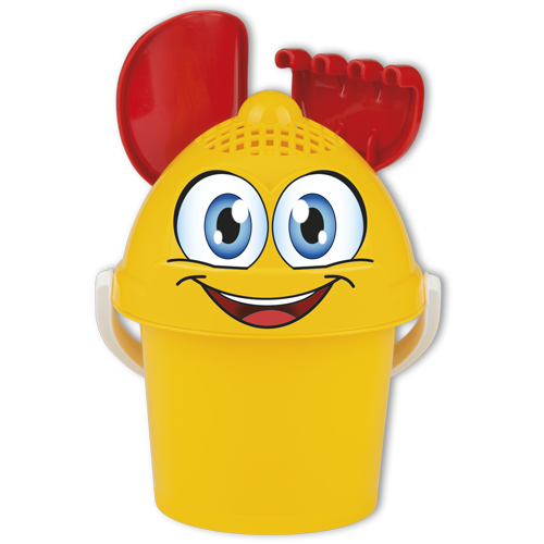Zabawki do piasku - Żółte wiaderko Speedy, łopatka i grabki 65