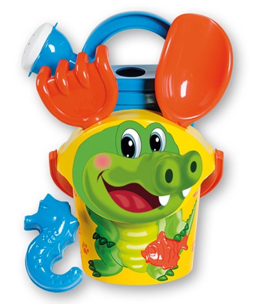 Androni, Zabawki do piasku Krokodyl 47, zabawki na plażę - wiaderko, sitko, łopatka, grabki, konewka, foremka